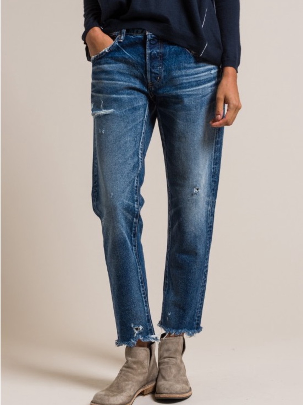 Moussy Kelley Distressed Cropped Ankle Jeans in Blue Size 27